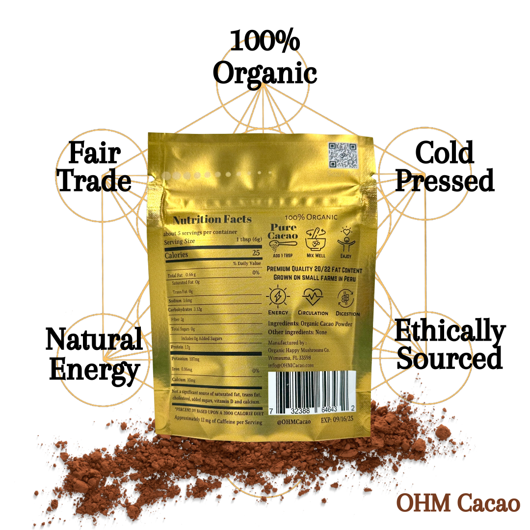 Ohm Pure Cacao | Unsweetened Raw Cacao Powder | 5 Servings - 1oz