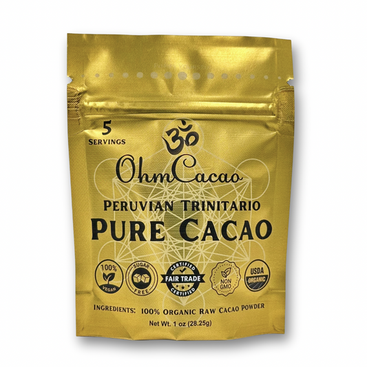 Ohm Pure Cacao | Unsweetened Raw Cacao Powder | 5 Servings - 1oz