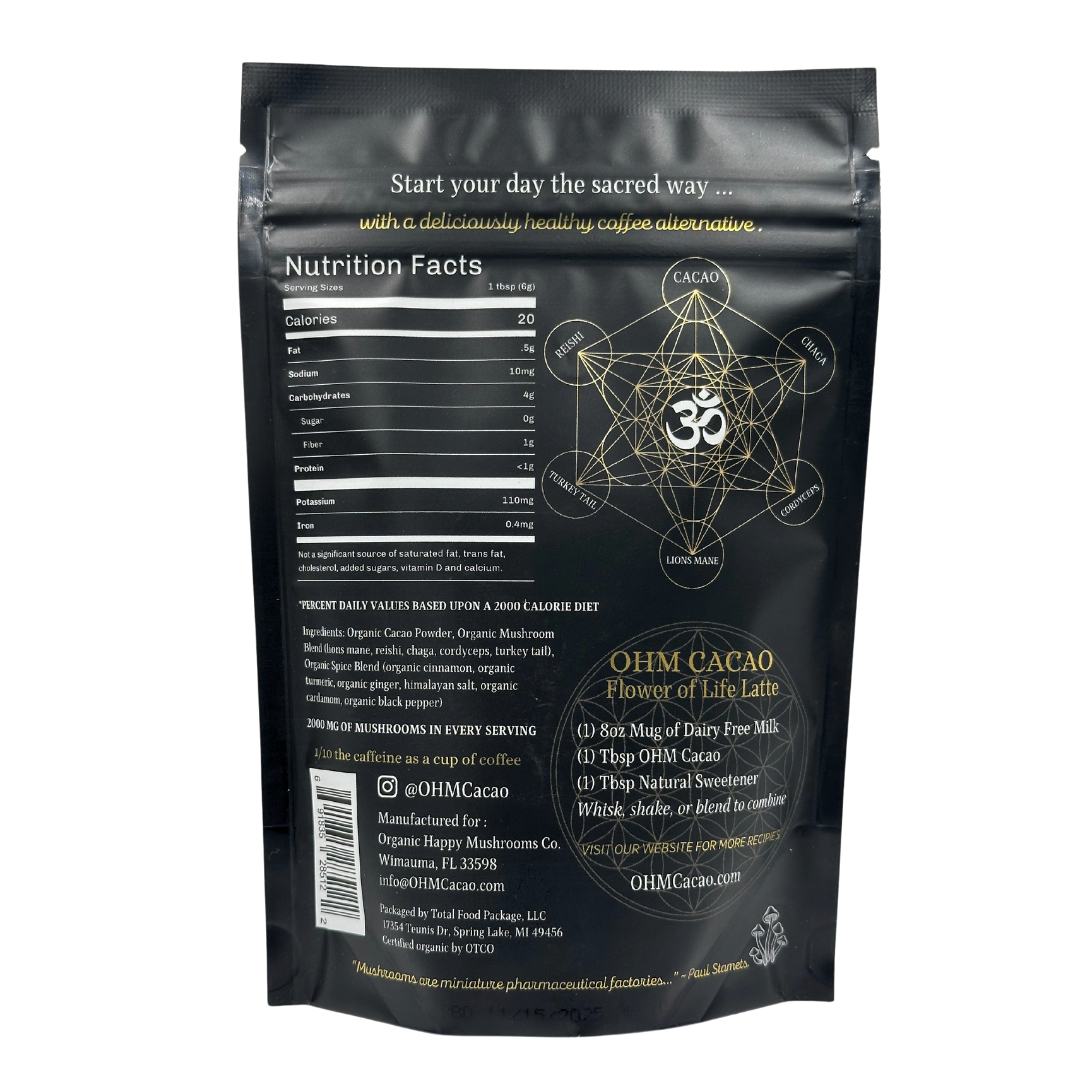 OhmYes Mushroom Cacao – Organic Cacao Powder with 5 Nootropic Mushrooms | 15 Servings (4oz / 113g)