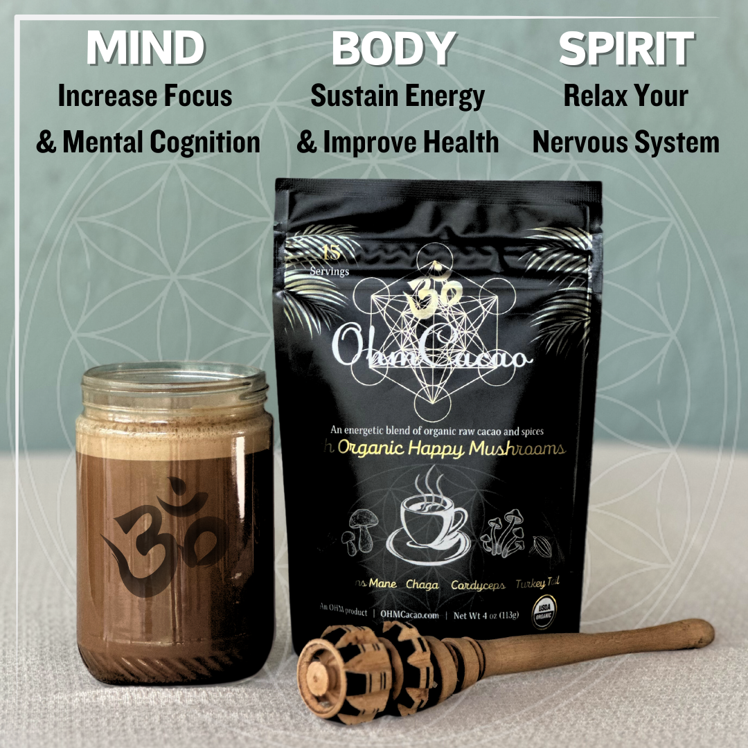 OHM Mushroom Cacao Powder | Coffee Substitute | 15 Servings 4oz (113g)