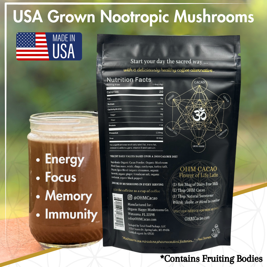 OHM Mushroom Cacao Powder | Coffee Substitute | 15 Servings 4oz (113g)