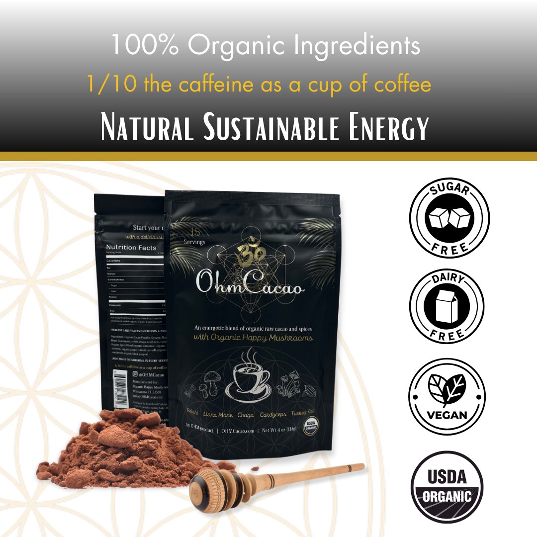 OHM Cacao Mushroom Coffee Substitute 100% Organic Fair Trade Cacao Powder